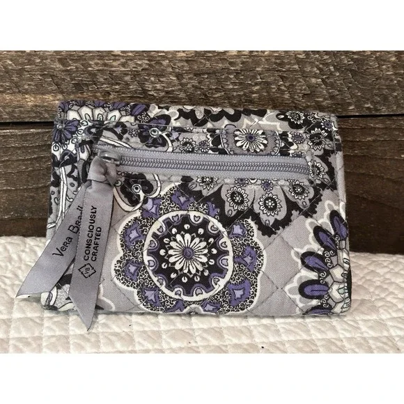 Vera Bradley Women's Cotton RFID Double Zip ID Tranquil Medallion ID Wallet - Picture 2 of 4